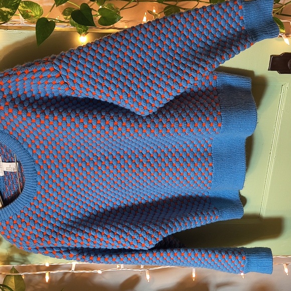 Women's H&M Bulky Heavy Football Crew Sweater Orange Blue M - Picture 9 of 13